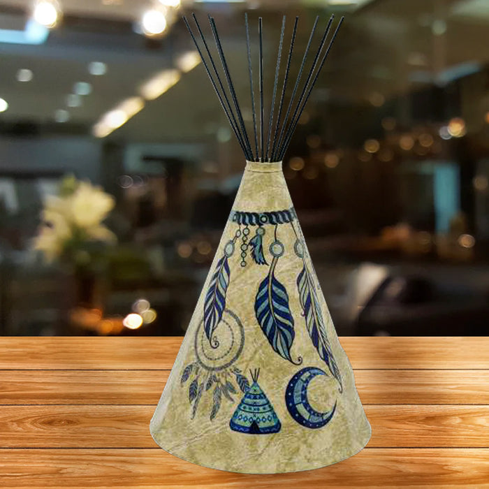 Special Edition Blue Accent Feather Dream Catcher Parchment Teepee Lamp - Large