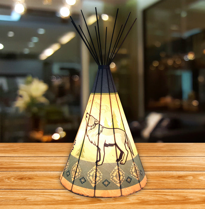 Traditional Wolf (Humility) Parchment Teepee Lamp - Large